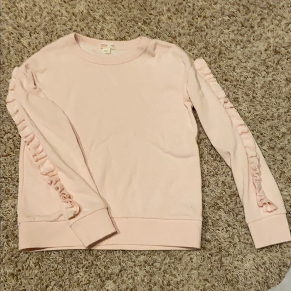 Ruffled sleeve crew neck sweatshirt